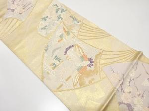 アンティーク　扇に鶴・枝梅・松藤模様織り出し袋帯（材料）